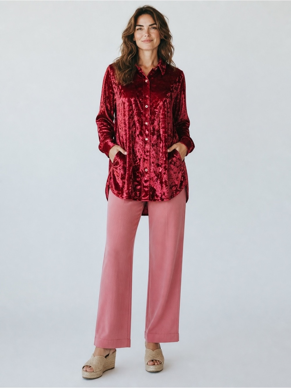 Sunshine & Rodeos Crushed Velvet Button-Down Shirt Pockets NWT